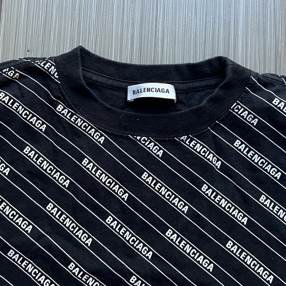 balenciaga black cotton diagonal monogram t-shirt size S - Picture 2 of 7